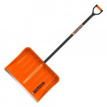 Лопата снеговая пластиковая Finland Orange 1731-ч оранжевая с алюминиевой планкой и деревянным черенком, V-образная ручка, 550 х 385 мм